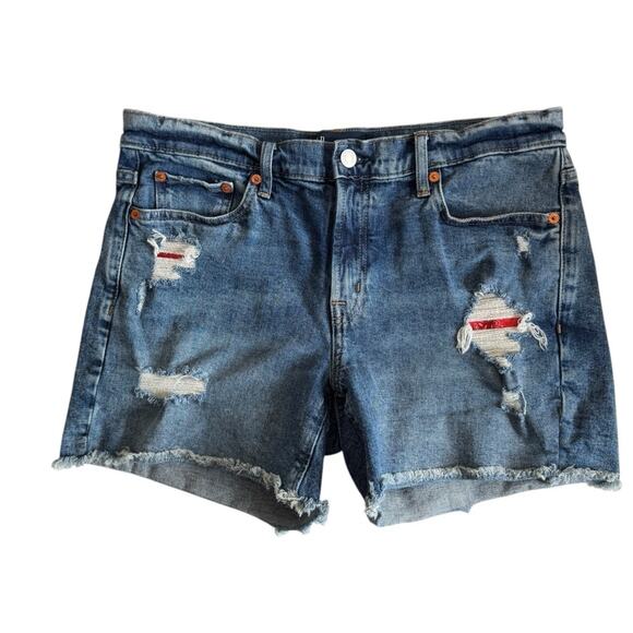 Gap 5 Inch Paisley Bandana Print Jean Shorts Med Wash Distressed Denim Womens 8 - Picture 1 of 8